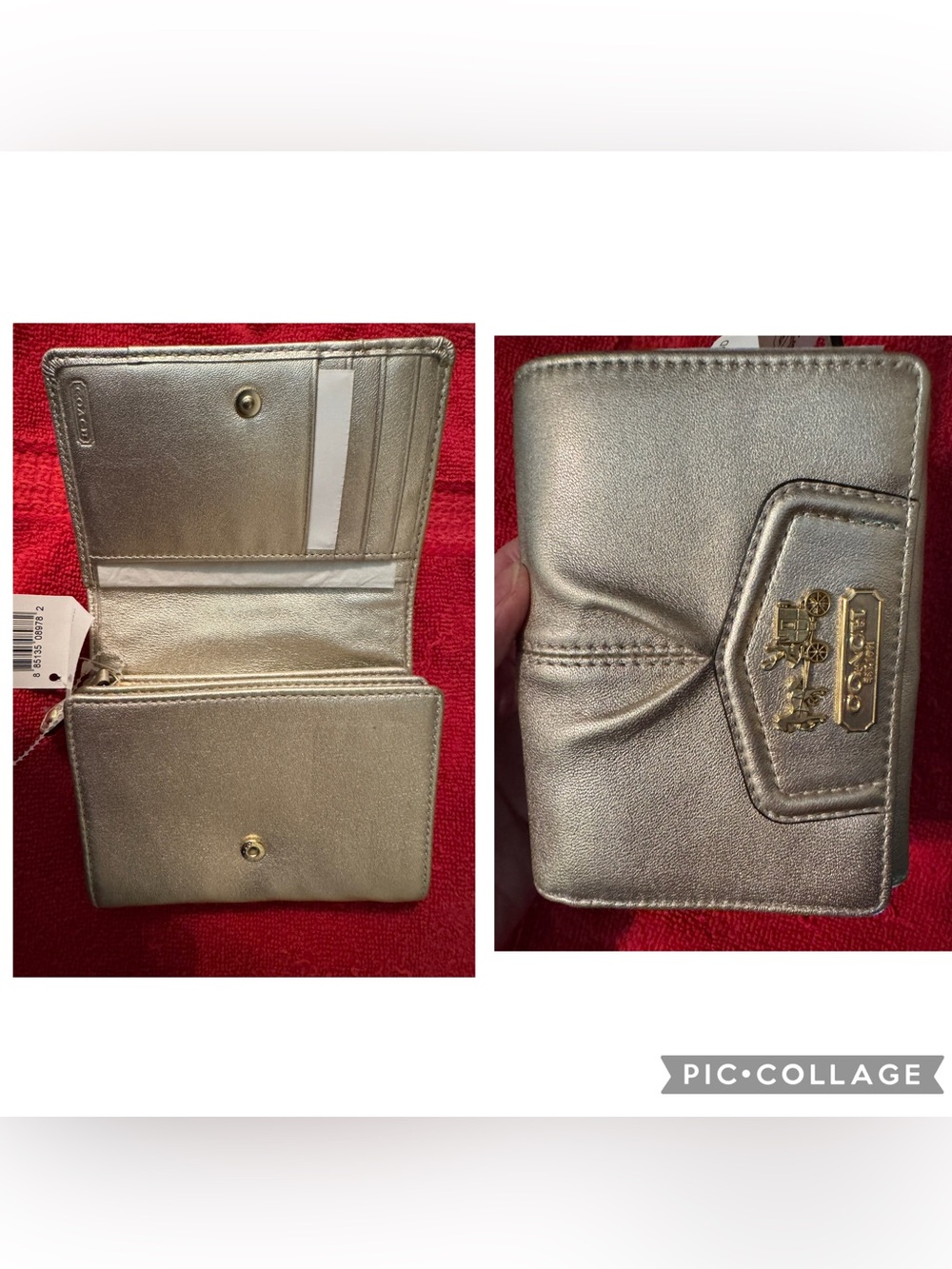 NWT Coach Madison Leather Metallic  Compact Clutch Bifold Wallet w/Brass Plaque